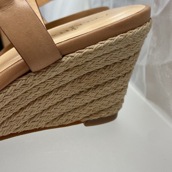 Cole Haan Women’s Tan Taylor Leather Open Toe Espadrille Wedge Shoes Size 6.5B